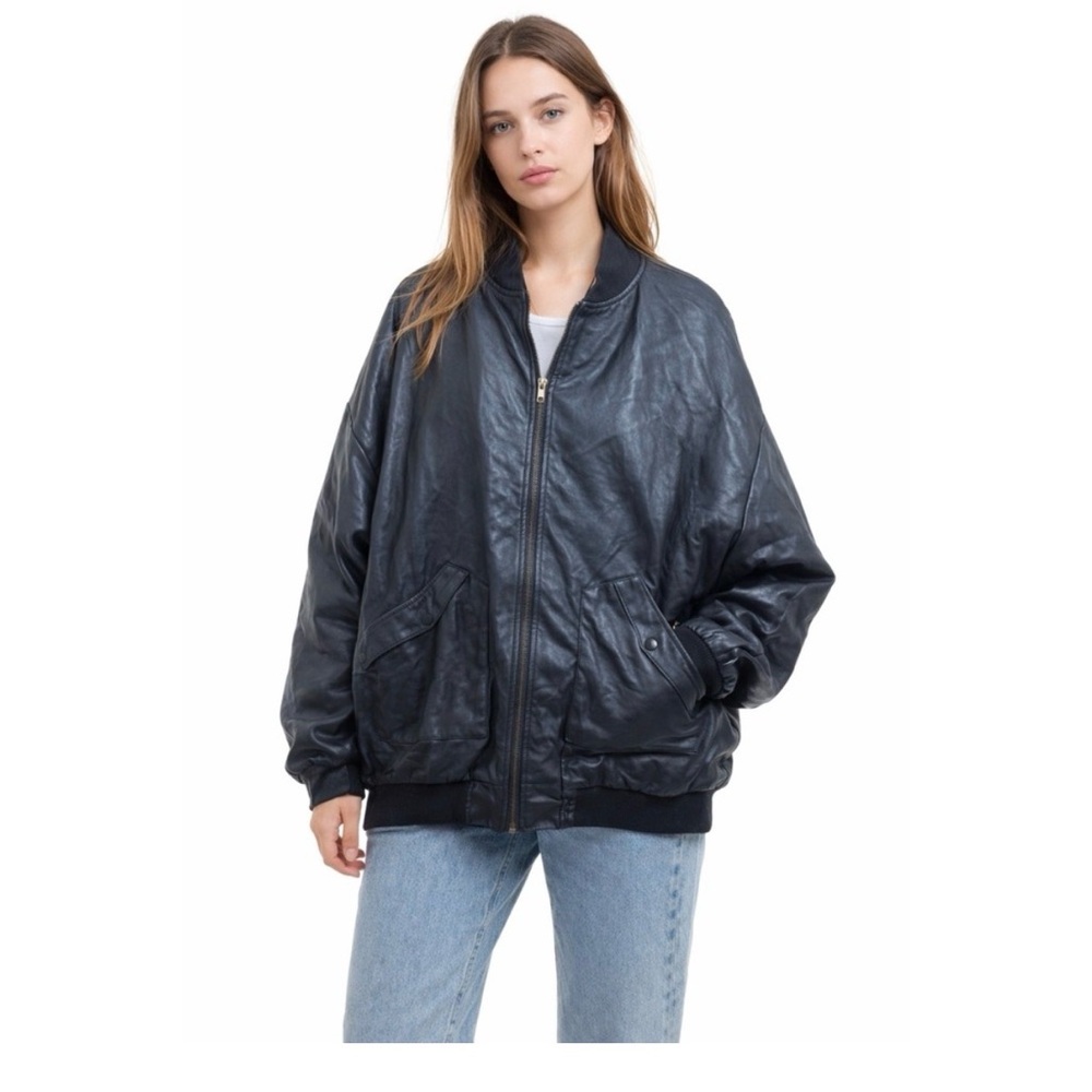 Edikted Black Leather Bomber Jacket - Picture 5 of 5